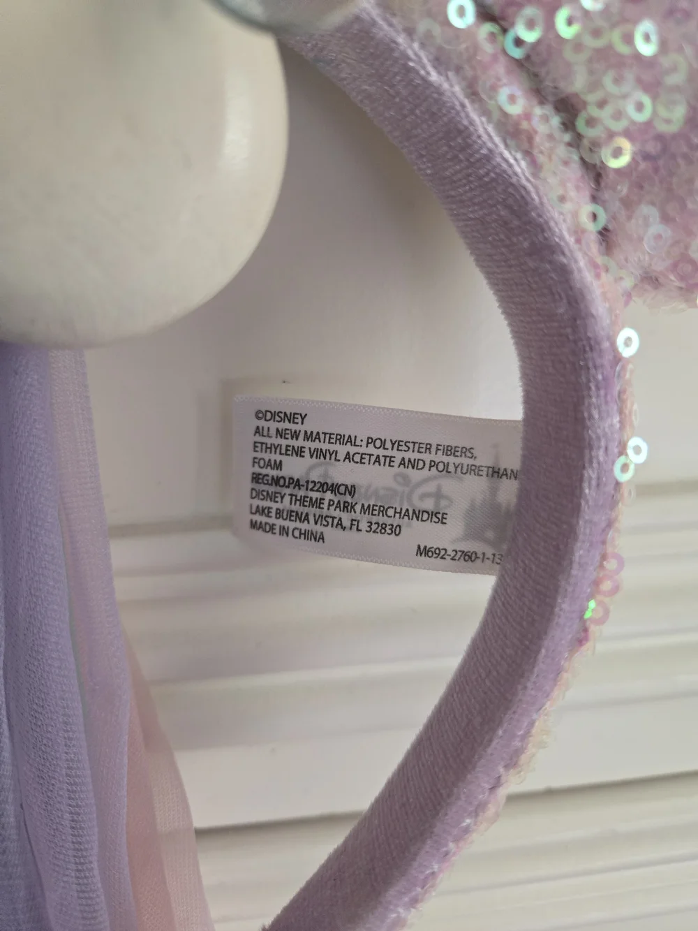 Disney Parks Sequin Minnie Ears Headband with Pastel Rainbow Tulle Streamers